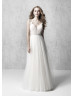 Beaded Ivory Polka Dot Tulle Tie Back Wedding Dress